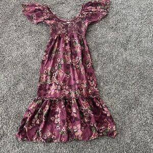 Maurice's Maroon Floral Tiered Plunge Neck Dress XS